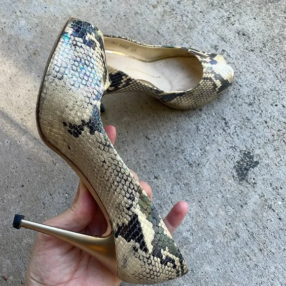 Guiseppe Zanotti Heels snakeskin gold accents heel tap